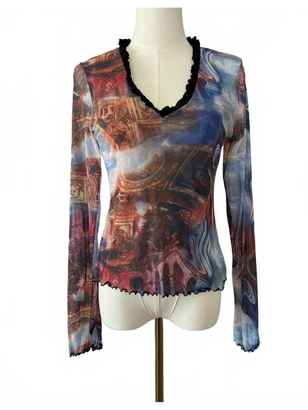 Petit Pois by Viviana G Y2K XL Sheer Mesh Long Sleeve Top Abstract Print - Picture 9 of 9